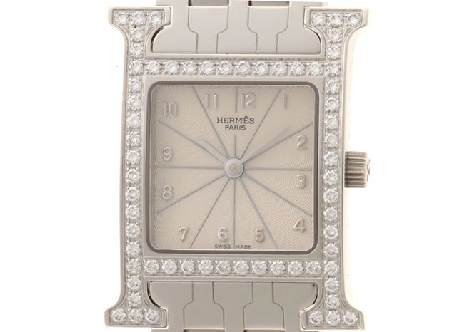 HERMES エルメス Hウォッチ HH1.230 腕時計 ステンレススチール/ダイヤモンドベゼル シルバー文字盤 クオーツ レディース【中古】472