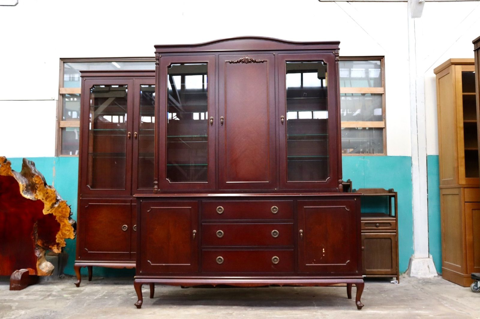 GMIH537○メープル不二屋 神戸元町欧風家具 大型カップボード キャビネット 食器棚 飾り棚 マホガニー材 クラシック アンティーク 24,850円