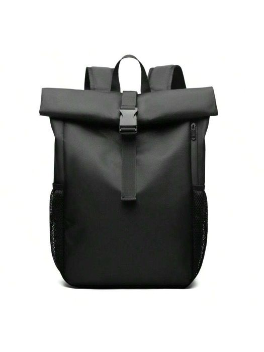 bag men's backpack rucksack lightweight solid color roll top backpack, 15.6 inch fashion business laptop bag, student school bag, large capacity commuter travel backpack men