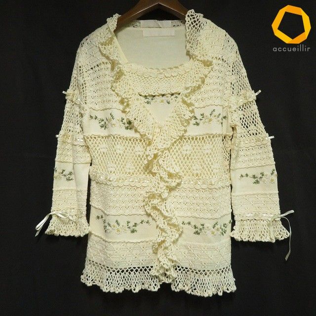#anc ピンクハウス PINKHOUSE アンサンブル アイボリー リボン ニット 花モチーフ 刺繍 レース ノースリーブ レディース [1017339]