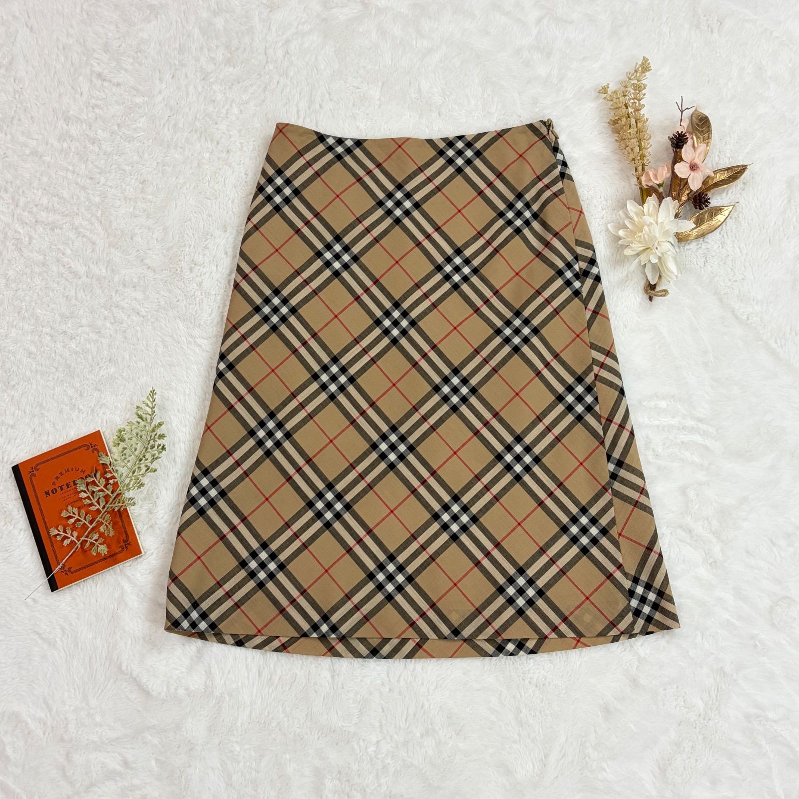 BURBERRY BLUE LABEL バーバリーブルーレーベル スカート バーバリーチェック ノバチェク ベージュ 総柄 ウール混 三陽商会 Y2K FL556-310