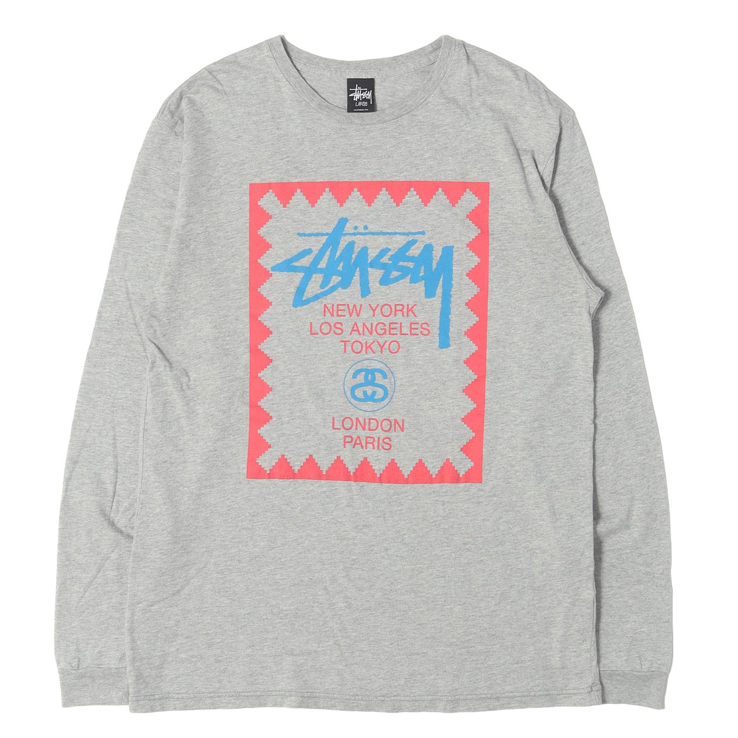 STUSSY ステューシー Tシャツ ヘザーグレー サイズ:L ネイティブ ワールドツアーロゴ ロングスリーブ Tシャツ トップス カットソー 長袖【メンズ】【中古】