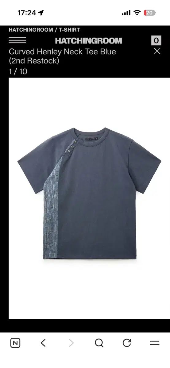 Hatchingroom カーブド ヘンリーネック Tシャツ ブルー 4