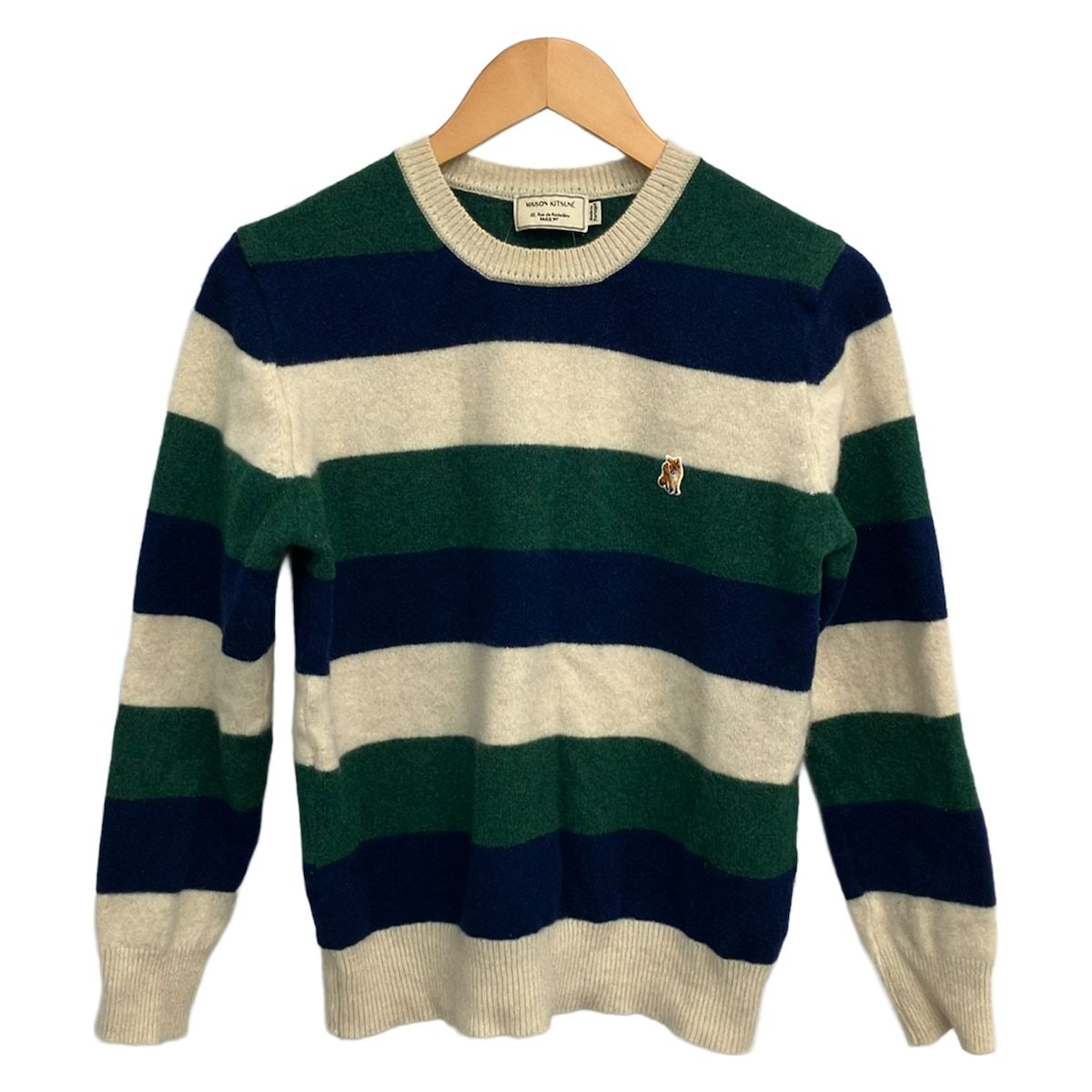 MAISON KITSUNE(メゾンキツネ) 長袖セーター サイズM レディース - アイボリー×ダークグリーン×ネイビー クルーネック/ボーダー