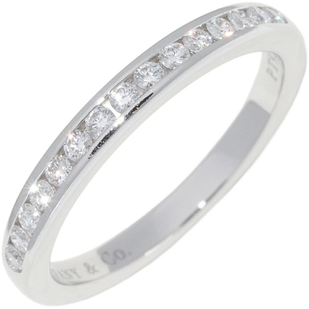 ティファニー 指輪 Pt950 ダイヤ15P(0.15ct) ハーフサークル チャネルセッティング バンドリング 幅2ミリ