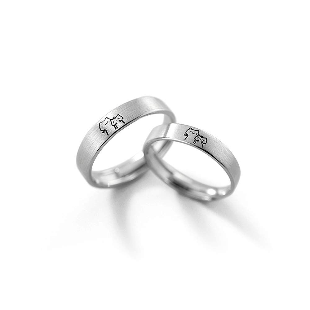 ニャーニャー キティ 純銀 ねこ カップルリング 2本セット Silver 925 シルバー レディース メンズ フリーサイズ 調節可能な 猫夫婦 ペアリング
