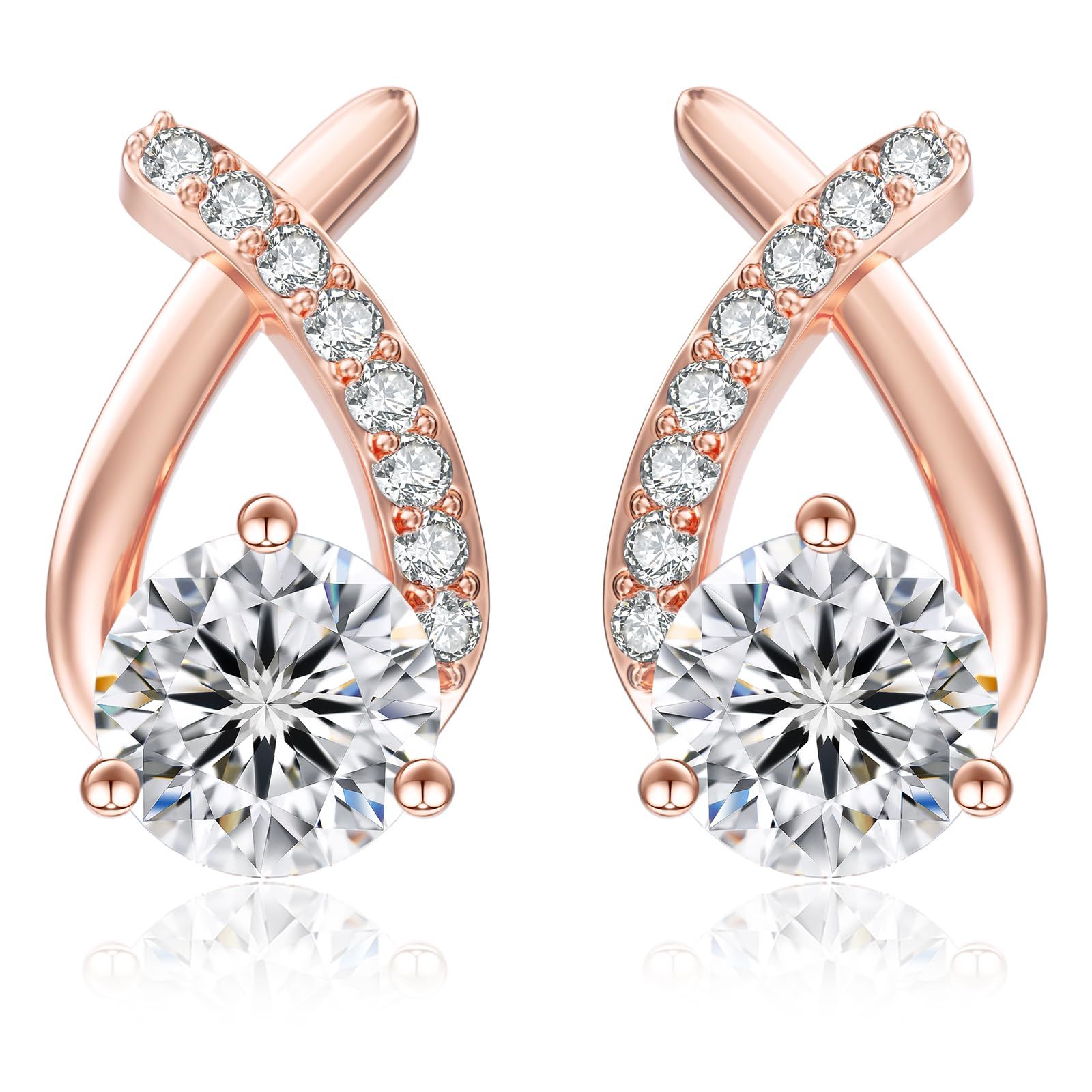KRKC&CO ピアス 15.5mm レディース モアサナイト スタッドピアス 雫 人工ダイヤモンド シルバー925 セカンドぴあす 金属アレルギー対応 計2.0ct 小さめ 大人可愛 普段使い 20G 女性 ピンクゴールド