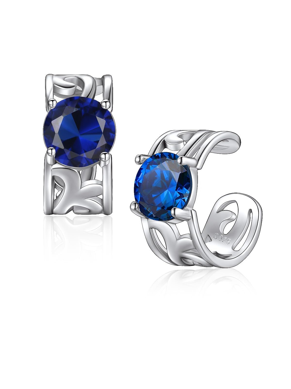 Women's 925 Silver Ear Cuffs, Men's Earrings, Metal Allergy Compatible, Zirconia, Non Hole Earrings, Unisex, Unisex, Clear, Arabesque, Female Ear Cuffs, Simple Birthstone, Recommended Jewelry, Jewelry, September, Sapphire, Blue