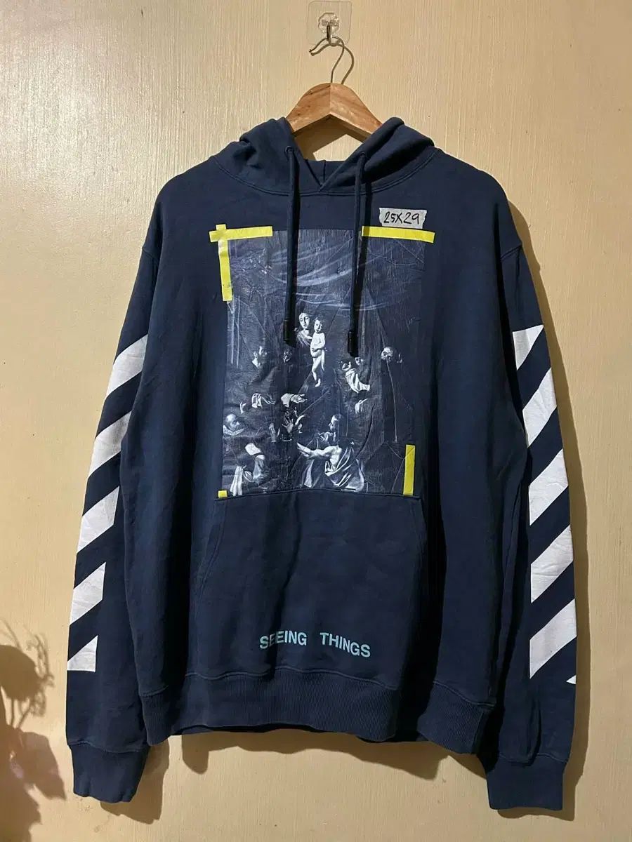 オフホワイト seeing things プリンティング フードTシャツ ネイビー
