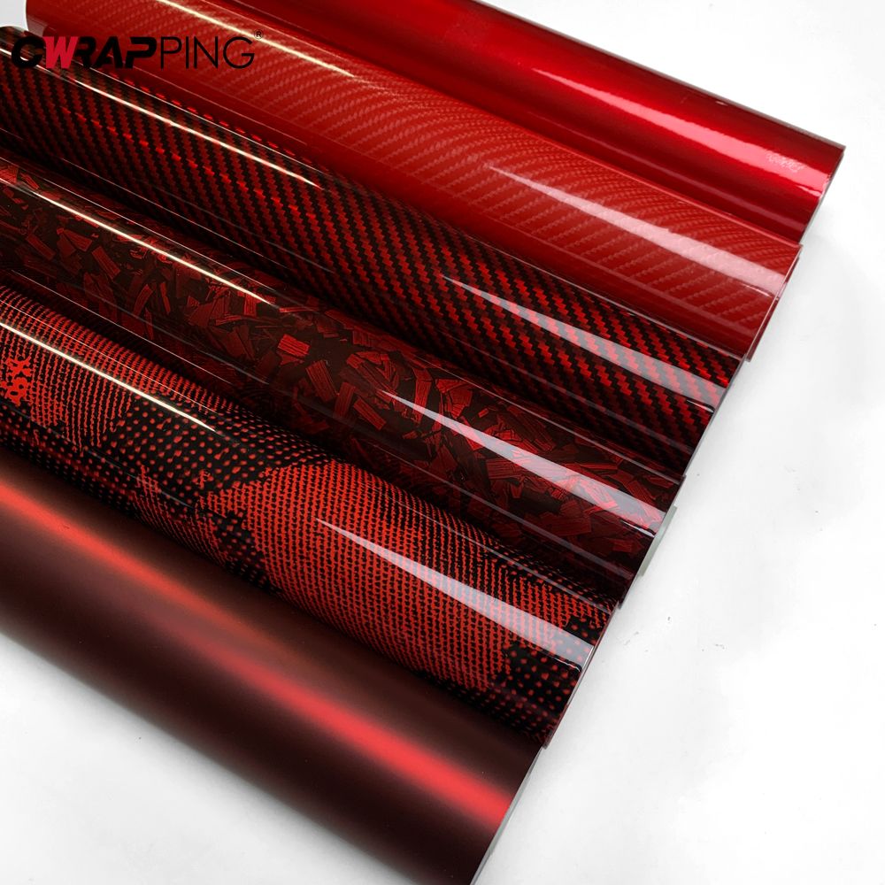 cwrapping カーボンファイバーラッピングフィルム グロスレッド 変色 PVC 幅10〜50cm×長さ150cm 車内外装保護防水デカール