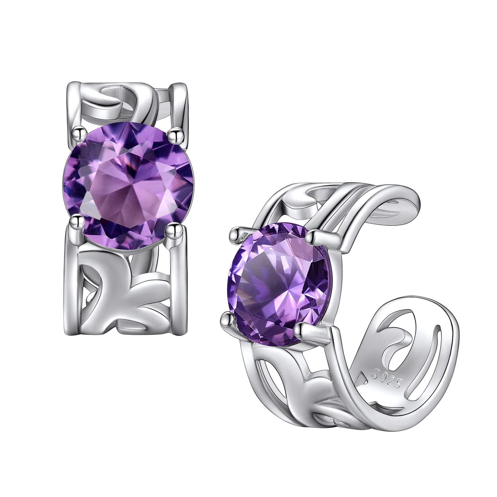 Women's 925 Silver Ear Cuffs, Men's Earrings, Metal Allergy-Friendly, Zirconia, Non Hole Earrings, Unisex, Clear, Arabesque, Earcuffs, Simple Birthstone, Recommended Jewelry, February