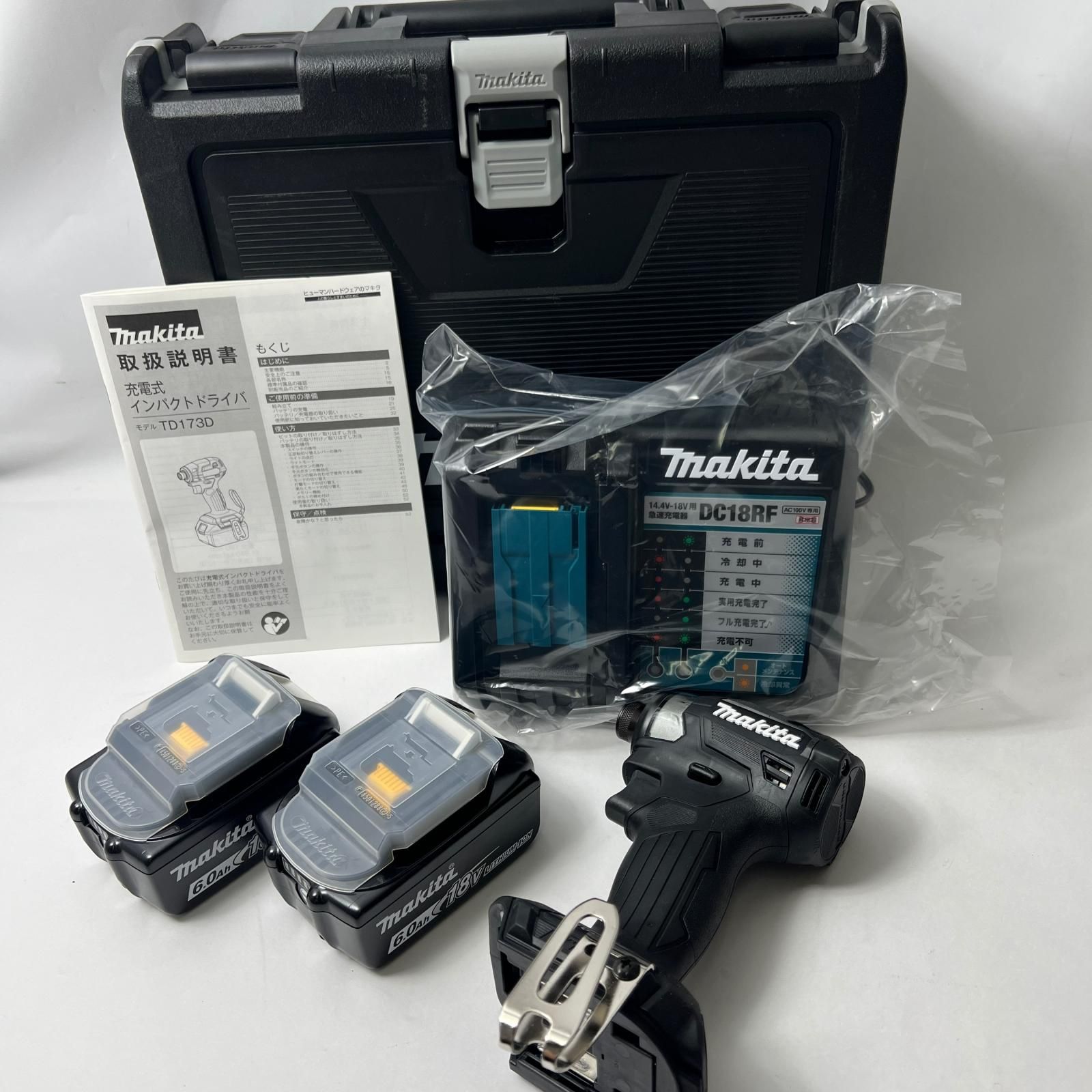 MAKITA マキタ インパクトドライバ18v 6.0Ah バッテリ2本 充電器 ケース付 TD173DRGXB ブラック 未使用品