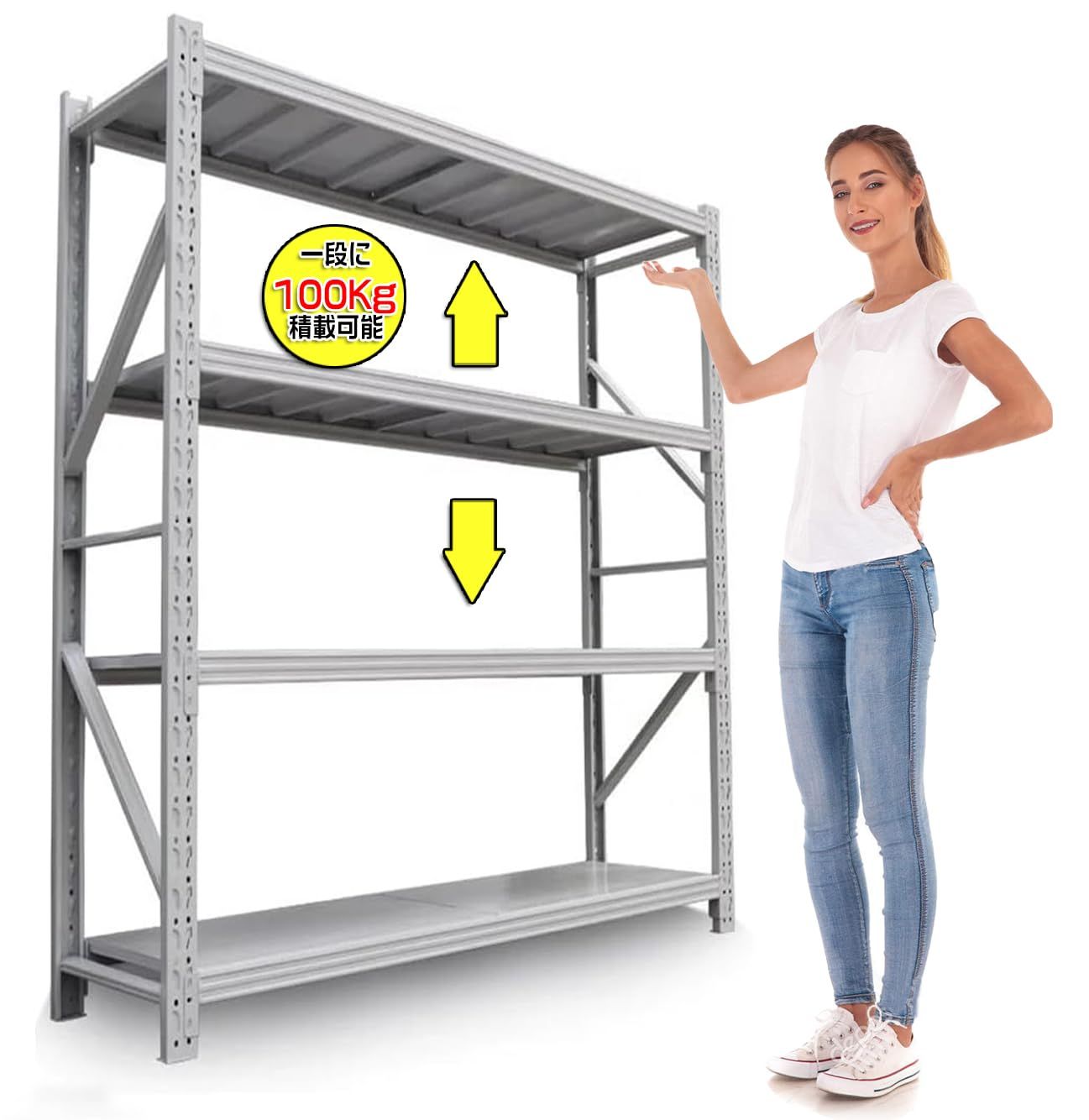 ☆新品☆スチールラック 棚 倉庫 耐荷重 200kg/段 (天地4段) メタル 業務用 ガレージ 棚ラック 大型 物置 引っ越し スコップ 収納 シェルフ 棚 ハンガー 大容量 (グレーワイト, 幅120cmx奥行40cmx高さ180cm, be67a70d