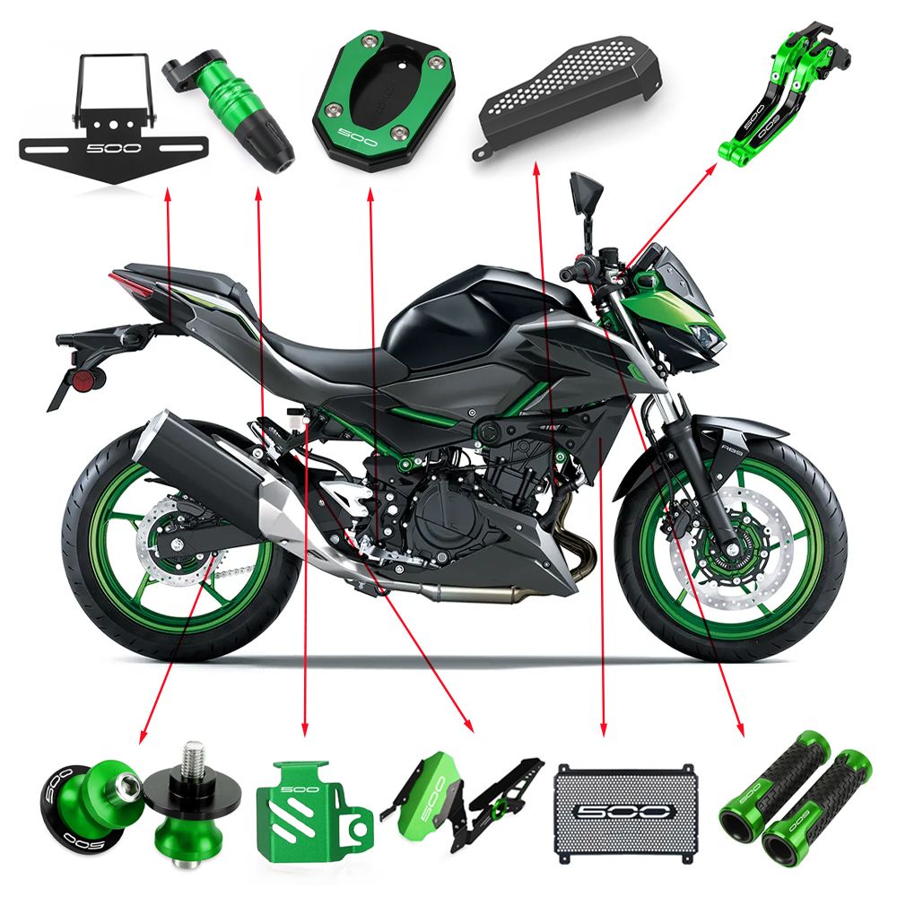 JINMOCYCLE カワサキ Z500 Ninja500 2024〜2026対応 排気ハンガー ブレーキクラッチレバー ハンドルバーグリップガード 選択式アクセサリー