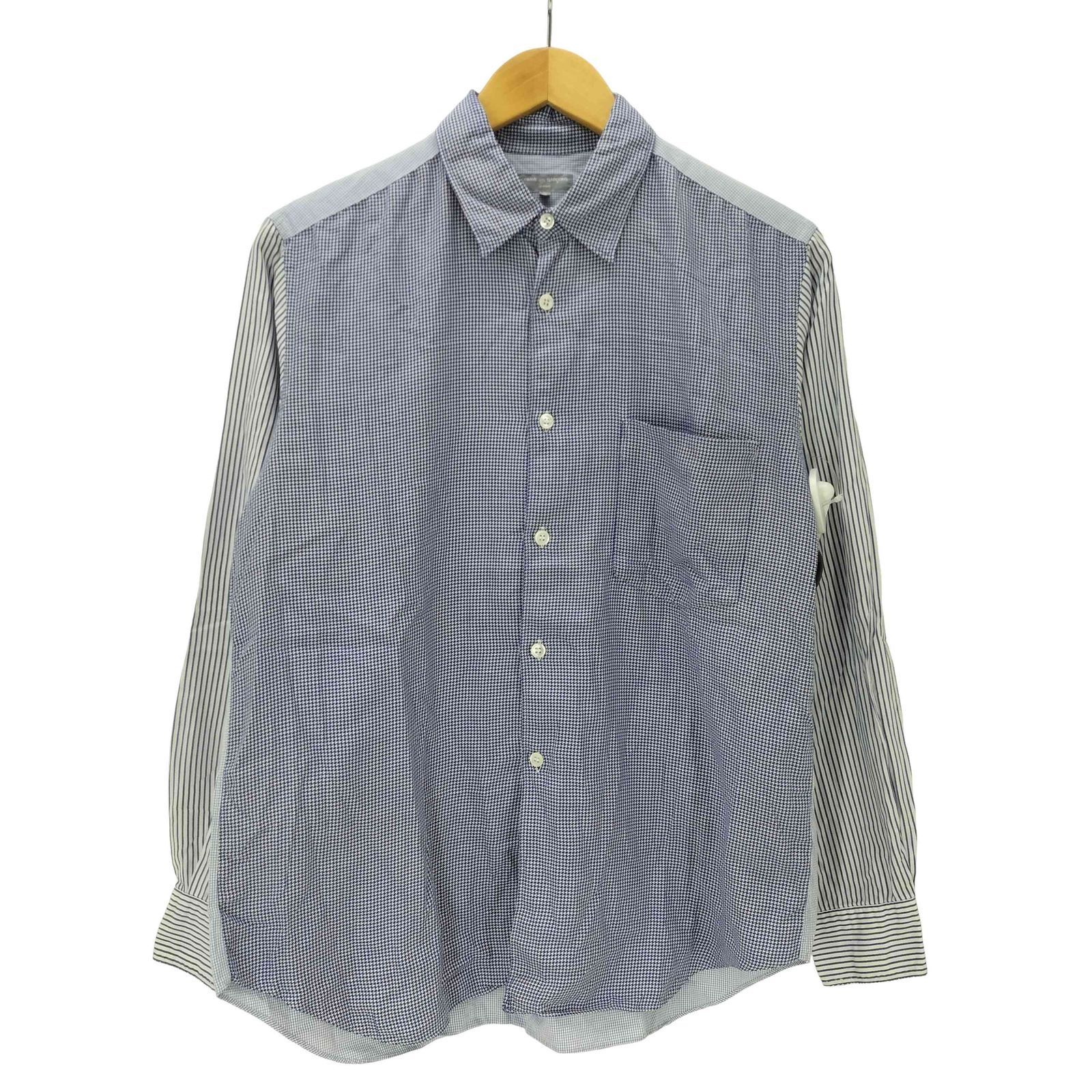 コムデギャルソンオム COMME des GARCONS HOMME 90S 田中オム 銀タグ L/S ハウンドトゥース ストライプ パネル スイッチング シャツ archive アーカイブ メンズ import：S