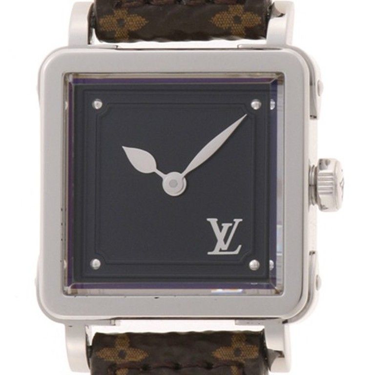 LOUIS VUITTON ルイ・ヴィトン アンプリーズ Q3M00 腕時計 スティール/モノグラム・レオパード ブラック文字盤 クオーツ レディース 2016年正規品【中古】472 62,255円