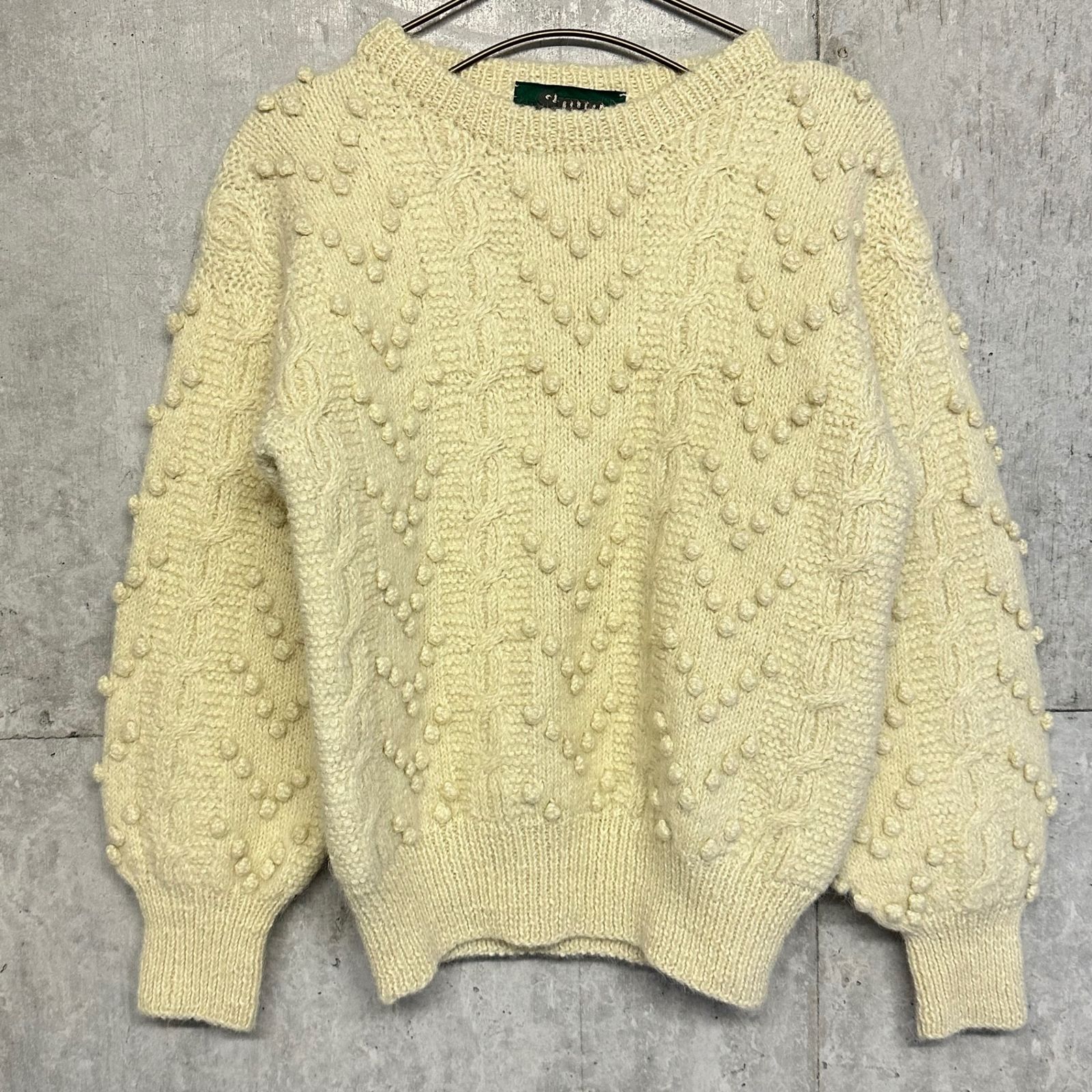 VINTAGE(ヴィンテージ) Peruvian Made Alpaca 100% Popcorn Knit ペルーメイド アルパカ100% ポップコーン ニット FREE(Sサイズ相当) アイボリー