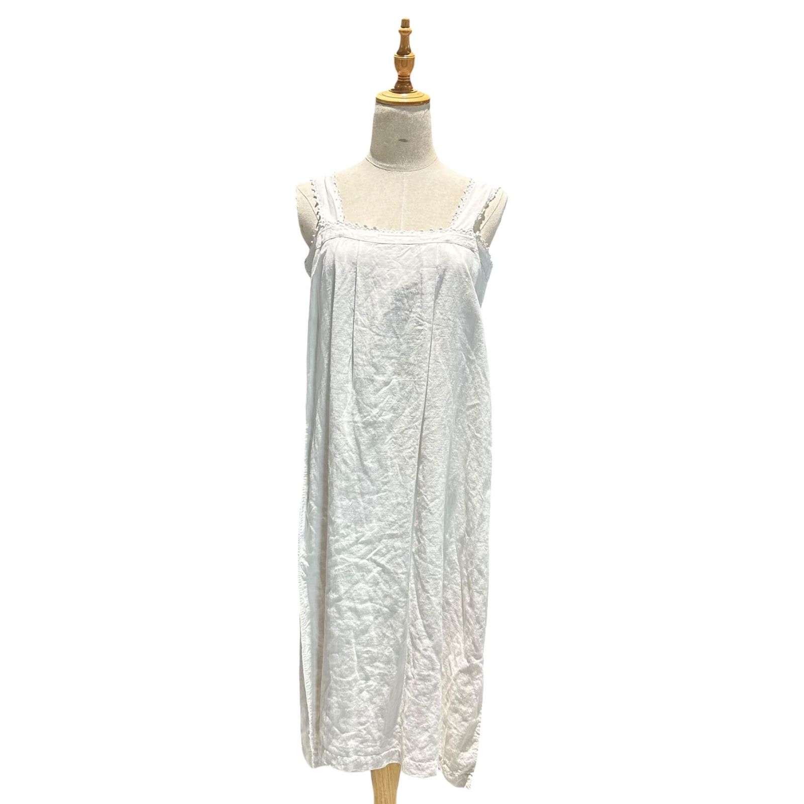Euro vintage(ヨーロッパヴィンテージ) 20's~ hand_ scalloped lace camisole onepiece スカラップレースのコットンキャミソールワンピース 表記無し(M程度) ホワイト