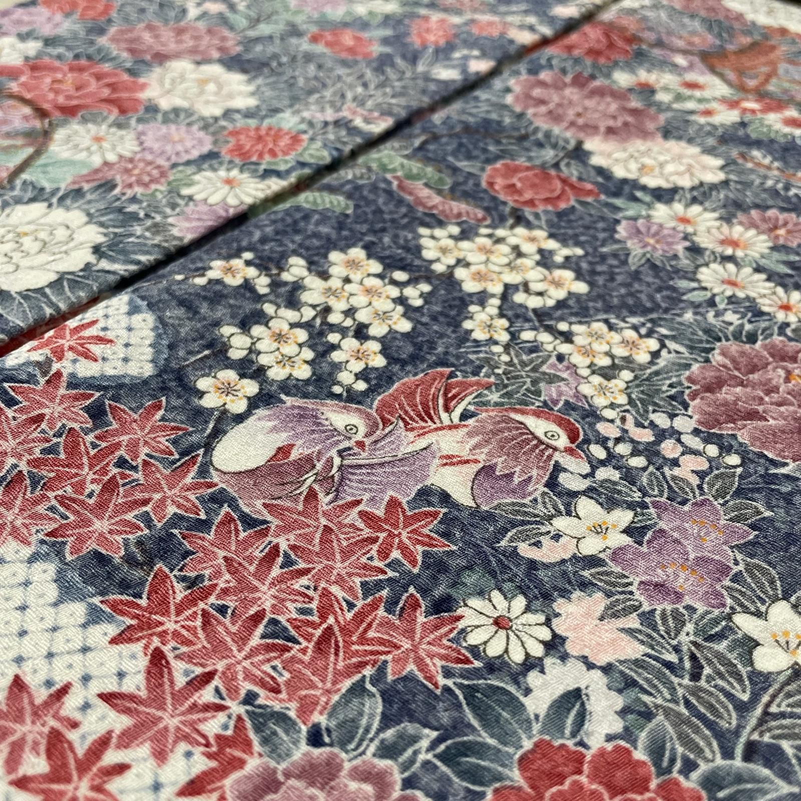 小紋 おしどりに花模様 着物 正絹 X-6580