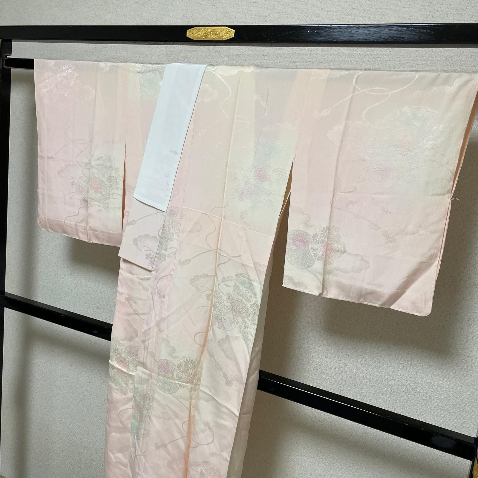 長襦袢 貝桶に花 雲模様 着物 正絹 X-6583