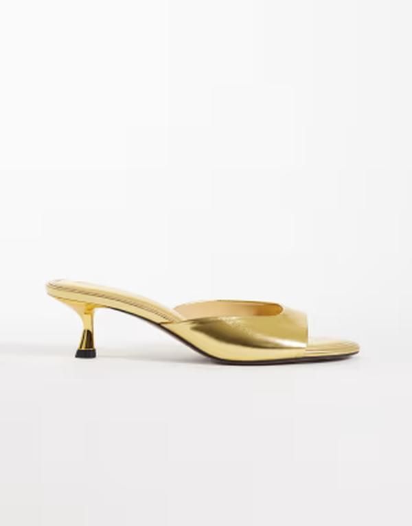 エイソス レディース シューズ サンダル ヒール ASOS DESIGN Highfive kitten heel mules GOLD ゴールド 12,766円