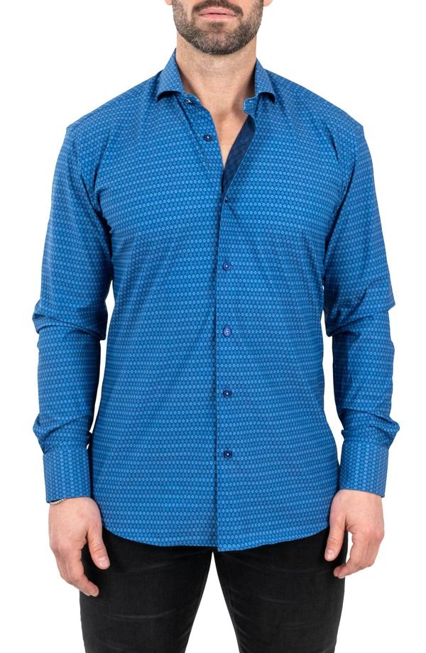 マセオ メンズ トップス シャツ Maceoo Einstein Stretch Spectecal ButtonUp Shirt Blue ブルー