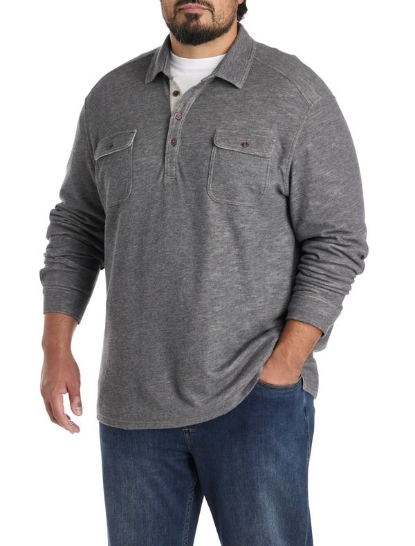 トッミーバハマ メンズ アウター パーカー・スウェット ポロシャツ トール シャツ 長袖 Tommy Bahama Big TallongSleeve Polo Shirt Charcoal チャコー