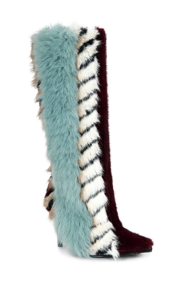 アザレア ワン レディース シューズ ブーツ・レインブーツ AZALEA WANG Upsella Multi Faux Fur Stiletto Boot Blue Multi ブルー