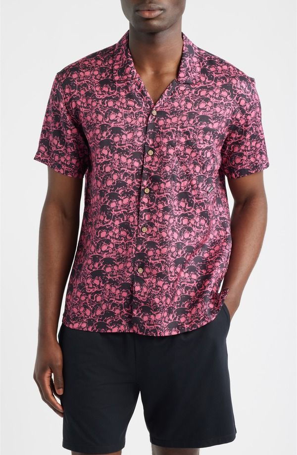 ボーディーズ メンズ トップス シャツ プリント Boardieskull Print Camp Shirt Black Red ブラック