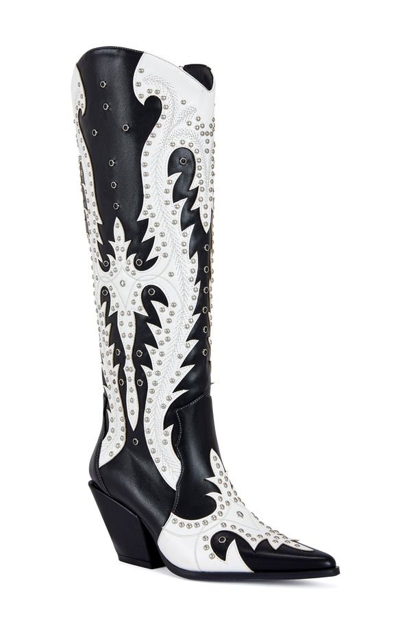アザレア ワン レディース シューズ ブーツ・レインブーツ AZALEA WANG Donovan Knee High Western Boot Black White Multi ホワイトブーティ