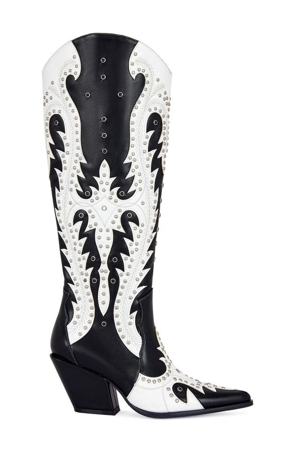 アザレア ワン レディース シューズ ブーツ・レインブーツ AZALEA WANG Donovan Knee High Western Boot Black White Multi ホワイト