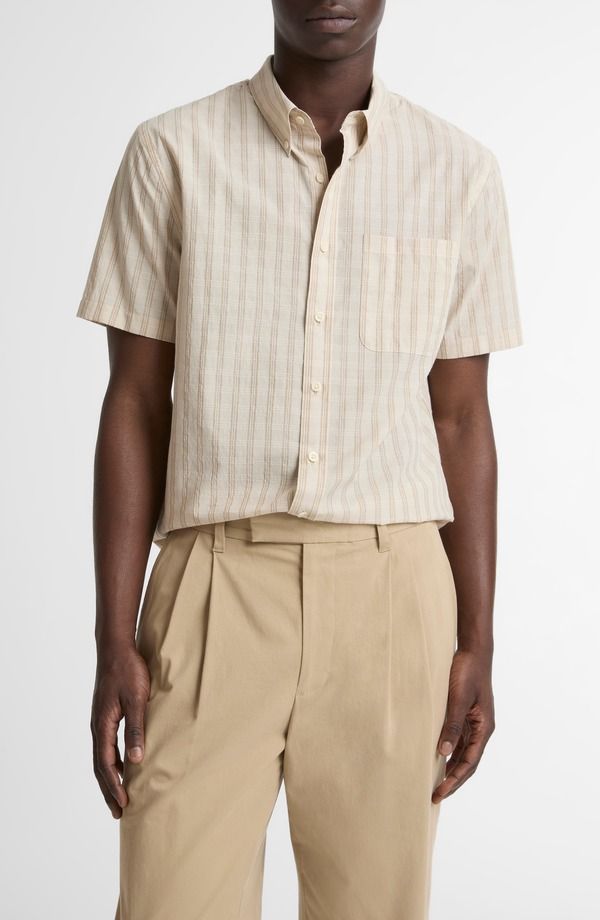 ヴィンス メンズ トップス シャツ ダウン Vince Corbin Stripe Short Sleeve ButtonDown Shirt Mineral Teak ストライプ 40,170円