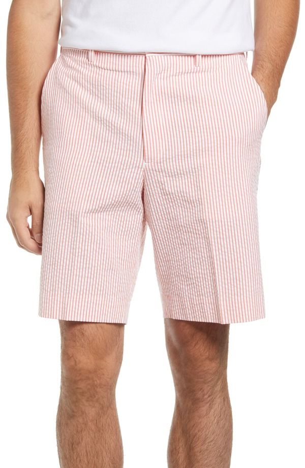 ベール メンズ ボトムス ハーフパンツ・ショーツ ショートパンツ Berle Flat Front Seersucker Shorts Orange オレンジ