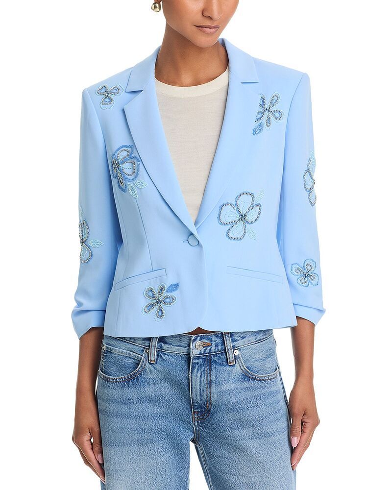 サンク セプト レディース アウター ジャケット・ブルゾン プチ ブレザー Cinq Sept Beaded Flowers Le Petite Khloe Blazer Blue Wisteria
