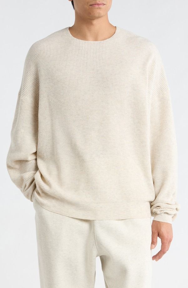 フィアオブゴッド メンズ アウター ニット・セーター Fear of God Essentials 90s Waffle Knit Sweater Oatmeal Heather Black ブラック