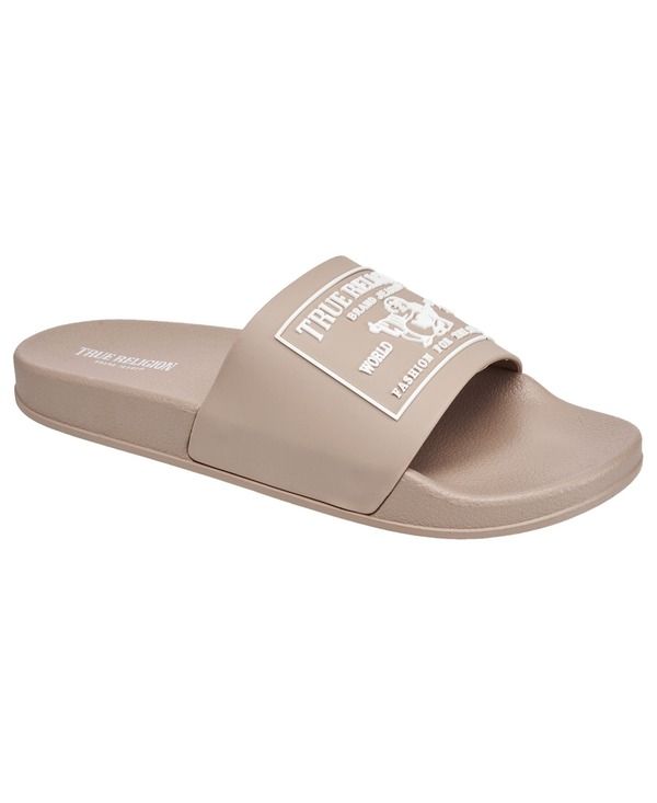 トゥルーレリジョン メンズ シューズ サンダル ロゴ True Religion Kendrick Logo Slide Taupe トープ