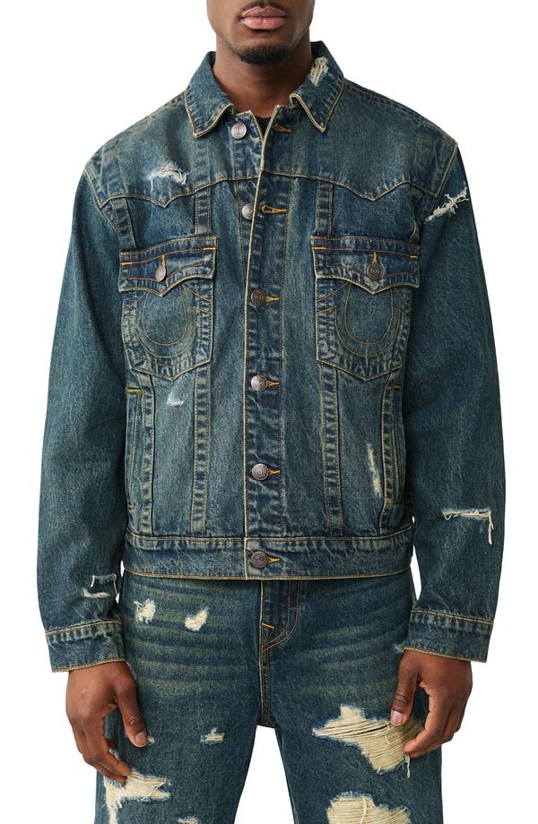 トゥルーレリジョン メンズ ボトムス デニムパンツ ジャケット True Religion Jimmy Destroyed Oversize Denim Jacket Rustedenim Dark 29,770円