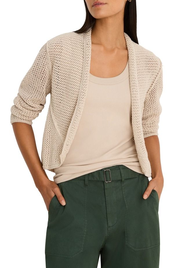 ニックプラスゾーイ レディース アウター パーカー・スウェット メッシュ カーディガン NICZOE Mesh Stitch Cocoon Cardigan Macadamia