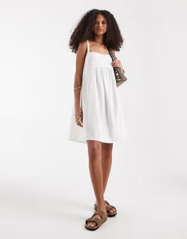 オンリー レディース トップス ワンピース ミニ コットン レース ONLY cotton mini dress with lace detail WHITE ホワイト