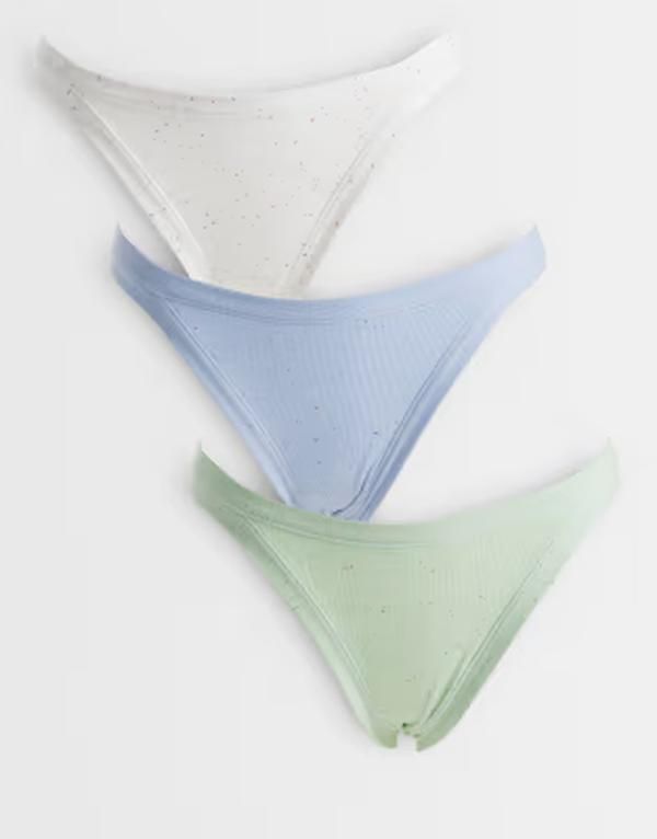 エイソス レディース アンダーウェア ブリーフパンツ ASOS DESIGN 3 pack 90s tanga brazilian briefs in cream blue sage neppy ST