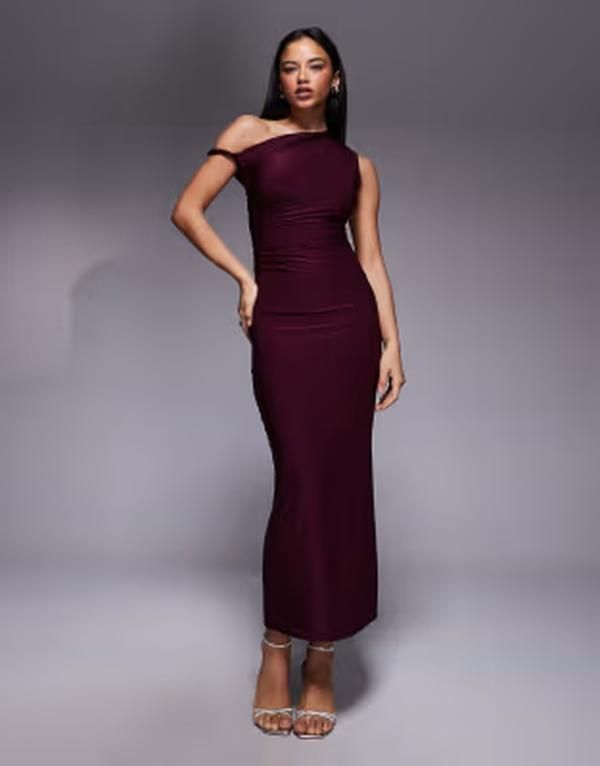 カイア レディース トップス ワンピース マキシ Kaiia exclusive double laye red slinky twist off the shoulder bodycon maxi