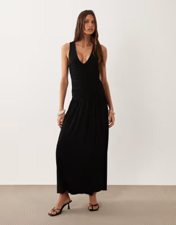 マンゴ レディース トップス ワンピース Vネック ギャザー マキシ Mango vneck ruched maxi dress Black ブラック 23,616円