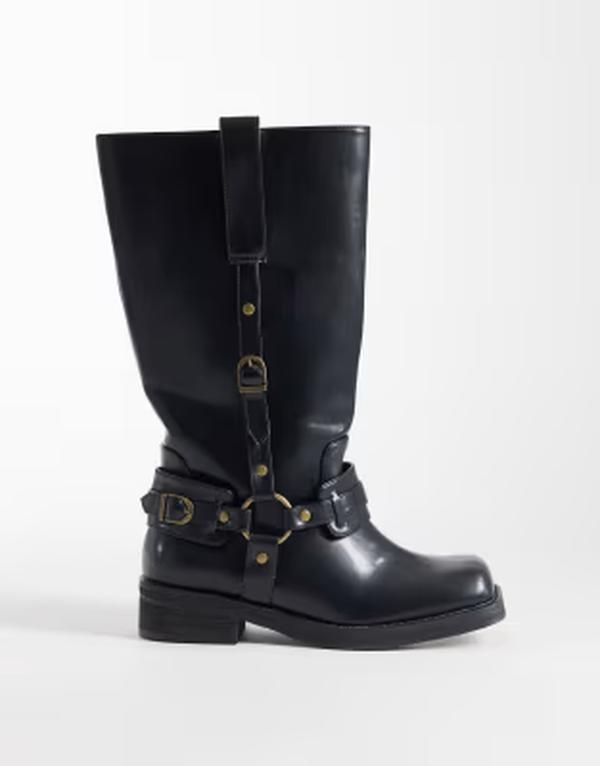 パブリックデザイア ワイドフィット レディース シューズ ブーツ・レインブーツ Public Desire Wide Fit Fig harness knee boots Black ブラック