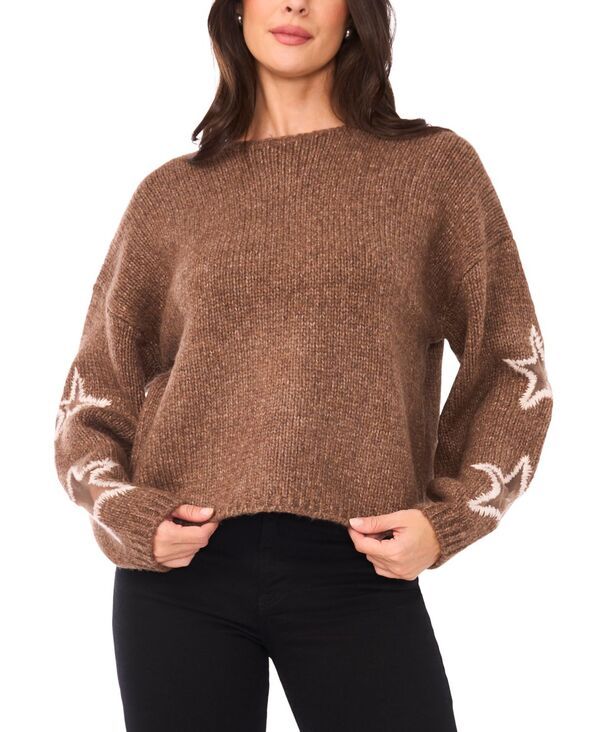 サムアンドジェス レディース アウター ニット・セーター クルーネック Sam Jess Womens Crewneck Star Pattern Sweater Dusty Brown Heathe