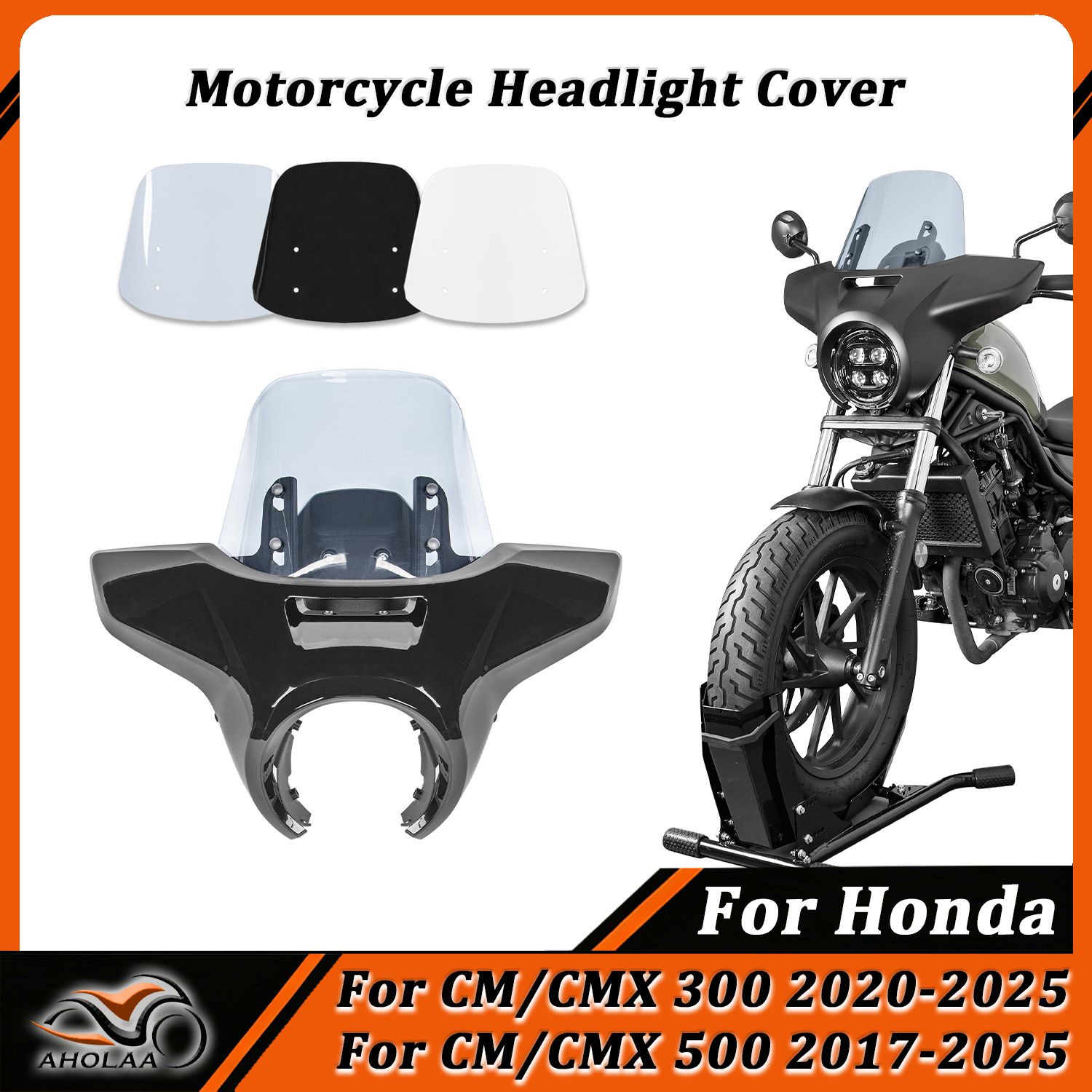 AHOLAA ホンダ Rebel CM CMX 300 2020〜2025 CMX 500 2017〜2025対応 フロントヘッドライトカバー ウインドスクリーン