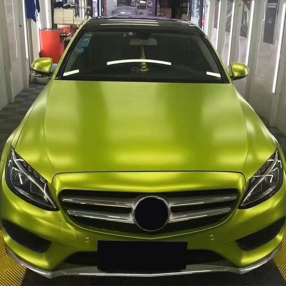 マットメタリックレモングリーン カーラッピングビニールフィルム PVC バブルフリー 耐傷 防水 車用ステッカー