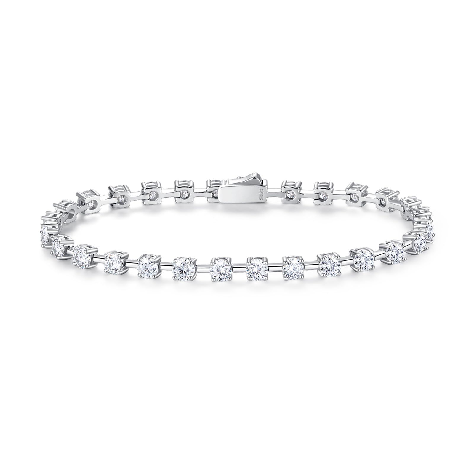 テニス ブレスレット 18cm 幅4mm レディース モアッサナイト 4mm 8.1ct ラウンドカット tennis 腕輪 シルバー 純銀 ラボグロウンDカラー/VVS1クラリティ ダイヤに負けない クリスマス GRA鑑定証付き 21,000円