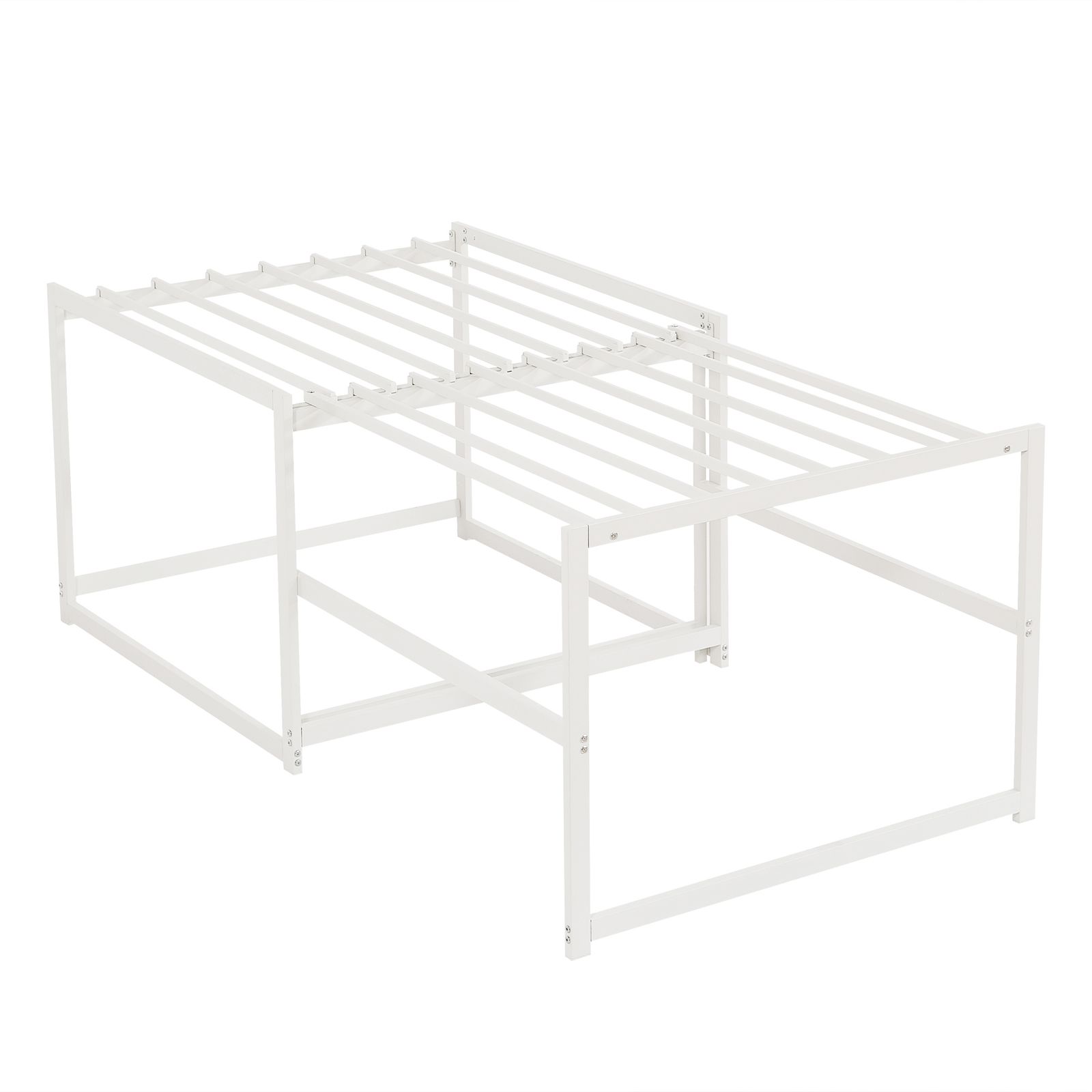 伸長式ベッドフレーム シングル ホワイト アイアン 下収納 2way 省スペース【幅75cm・ホワイト・高さ75cm】