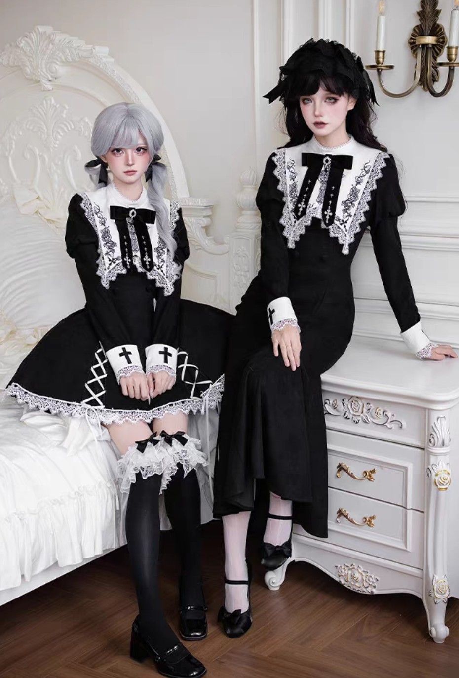 ロリィタ 界隈 ゴシック ドレス ブラック ロリータ ワンピース クロス レース 修道女風 長袖 フレア ミニ ロング マーメイド 2タイプ 病みかわ 地雷系 量産型 ゴスロリ レディース ファッション コスプレ 10,592円