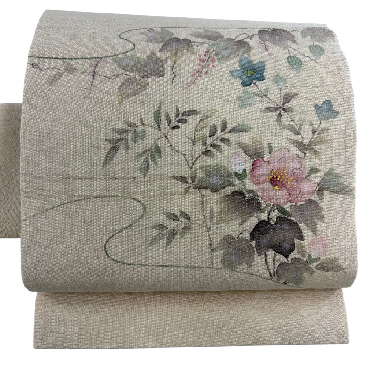 【美品】 名古屋帯 名品 紬地 夏帯 草花 クリーム 正絹 【中古】 15,260円